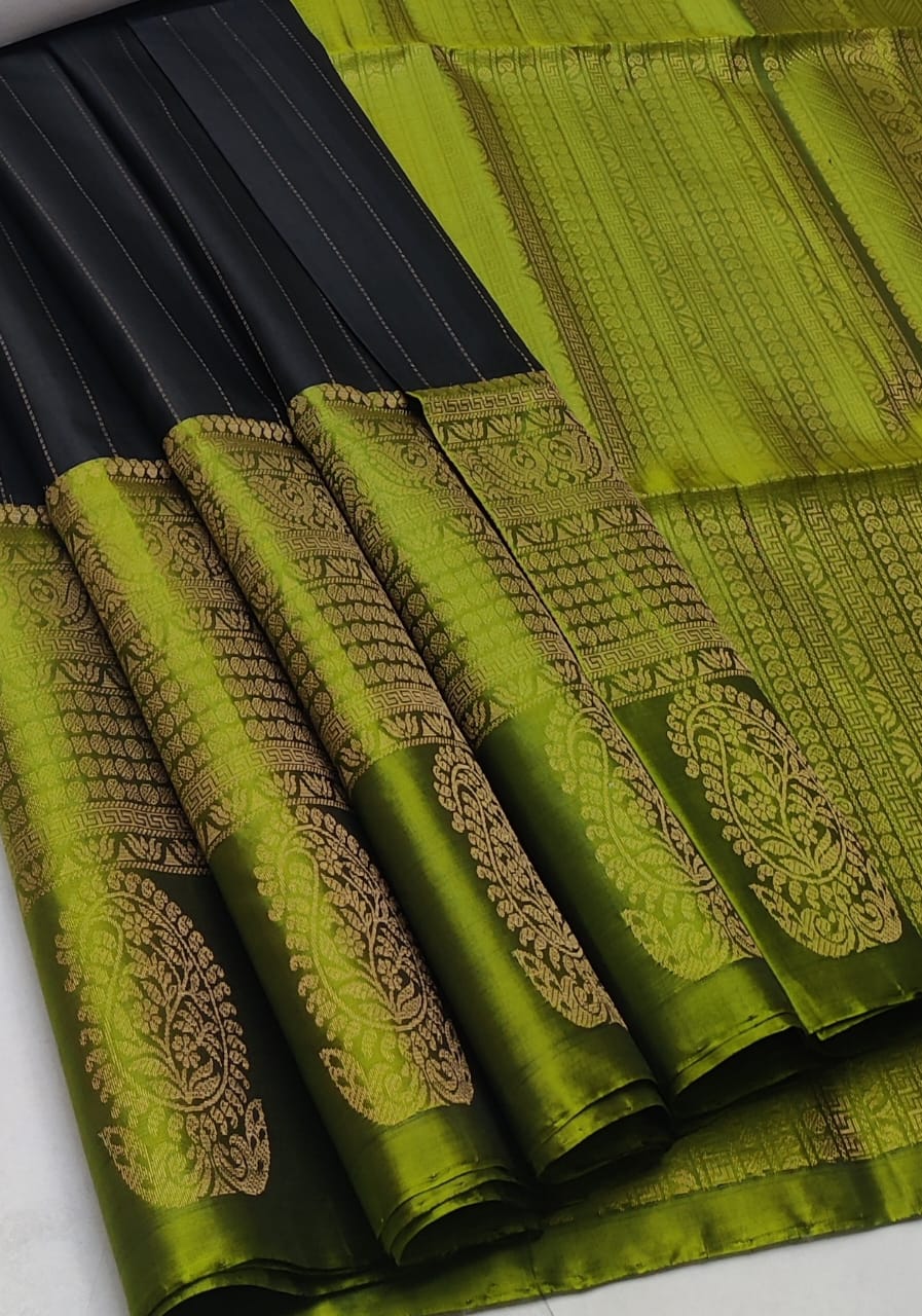Handloom Silk Saree - Fancy Stripes with Small Zari Border - 1905