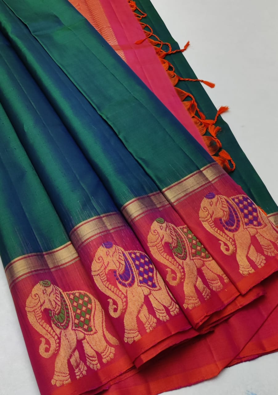 Handloom Silk Saree - Side Korvai Butta with Meena Work - 2045