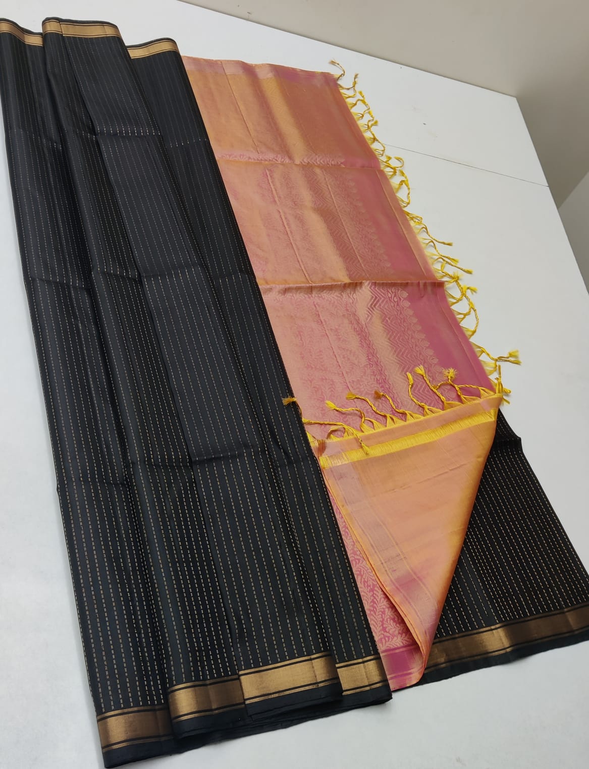 Handloom Silk Saree - Fancy Stripes with Small Zari Border - 1940