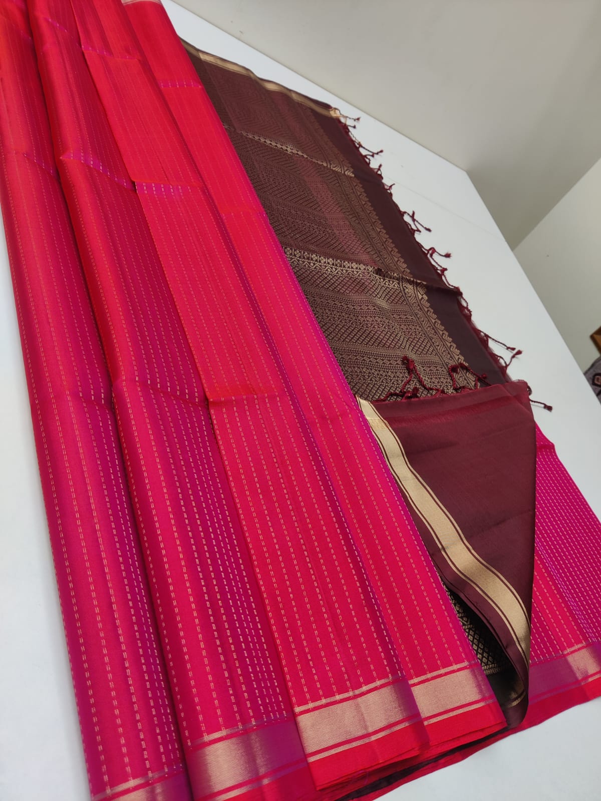 Handloom Silk Saree - Fancy Stripes with Small Zari Border - 1942