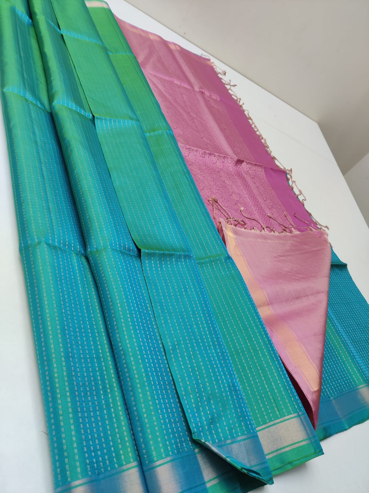 Handloom Silk Saree - Fancy Stripes with Small Zari Border - 1944