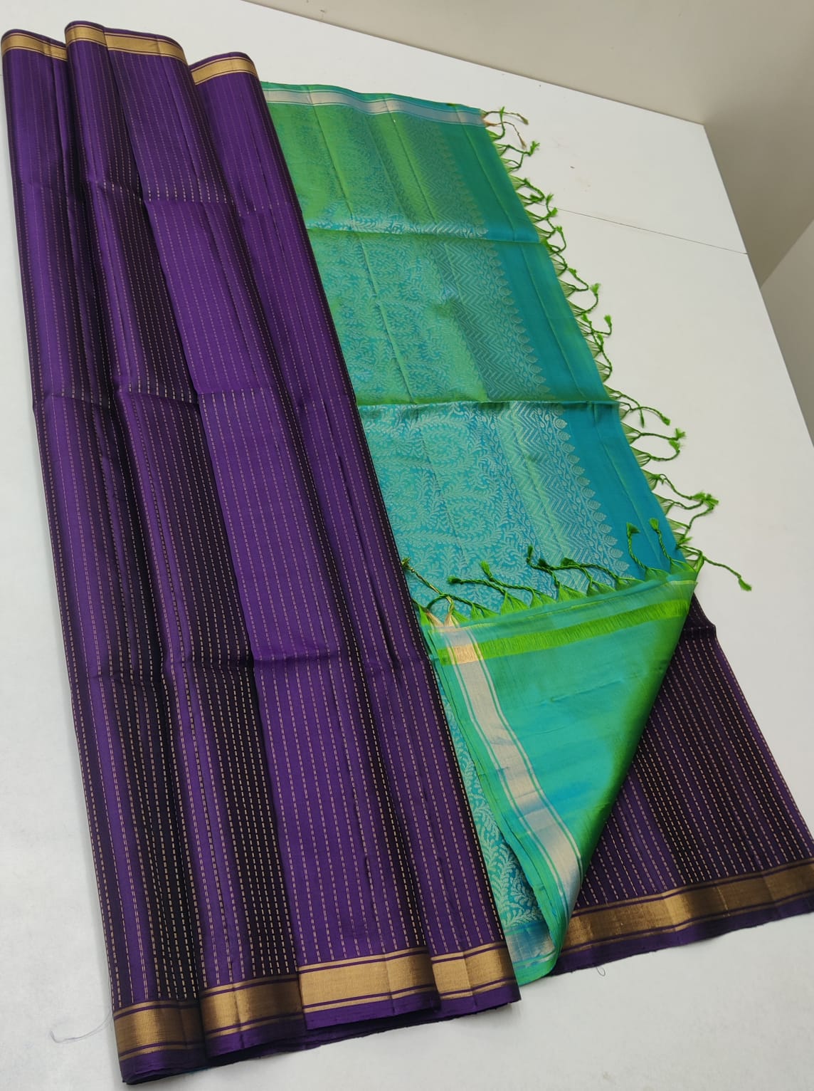 Handloom Silk Saree - Fancy Stripes with Small Zari Border - 1945