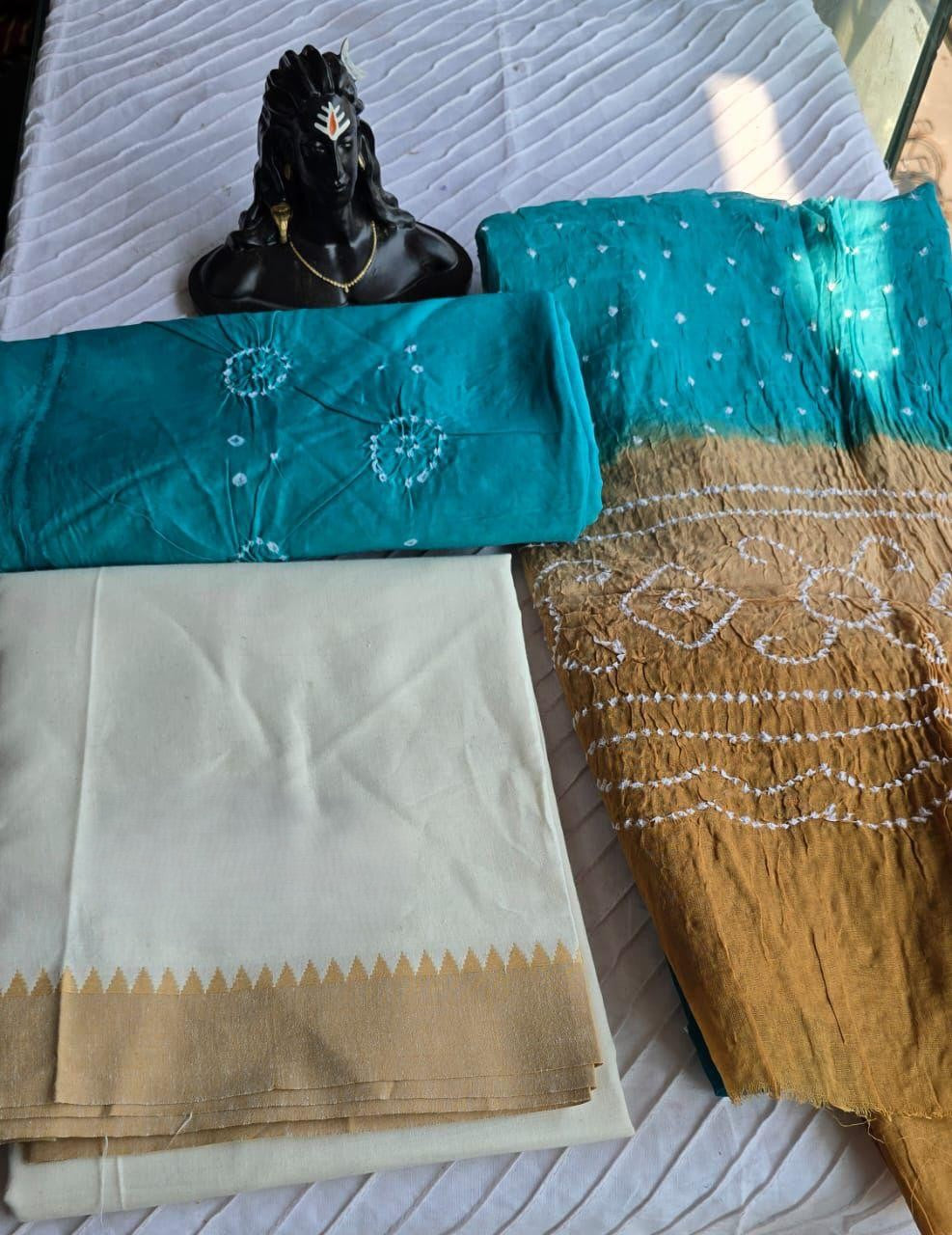 Cotton Kurta Set with Bandhani Salwar & Dupatta - 2212