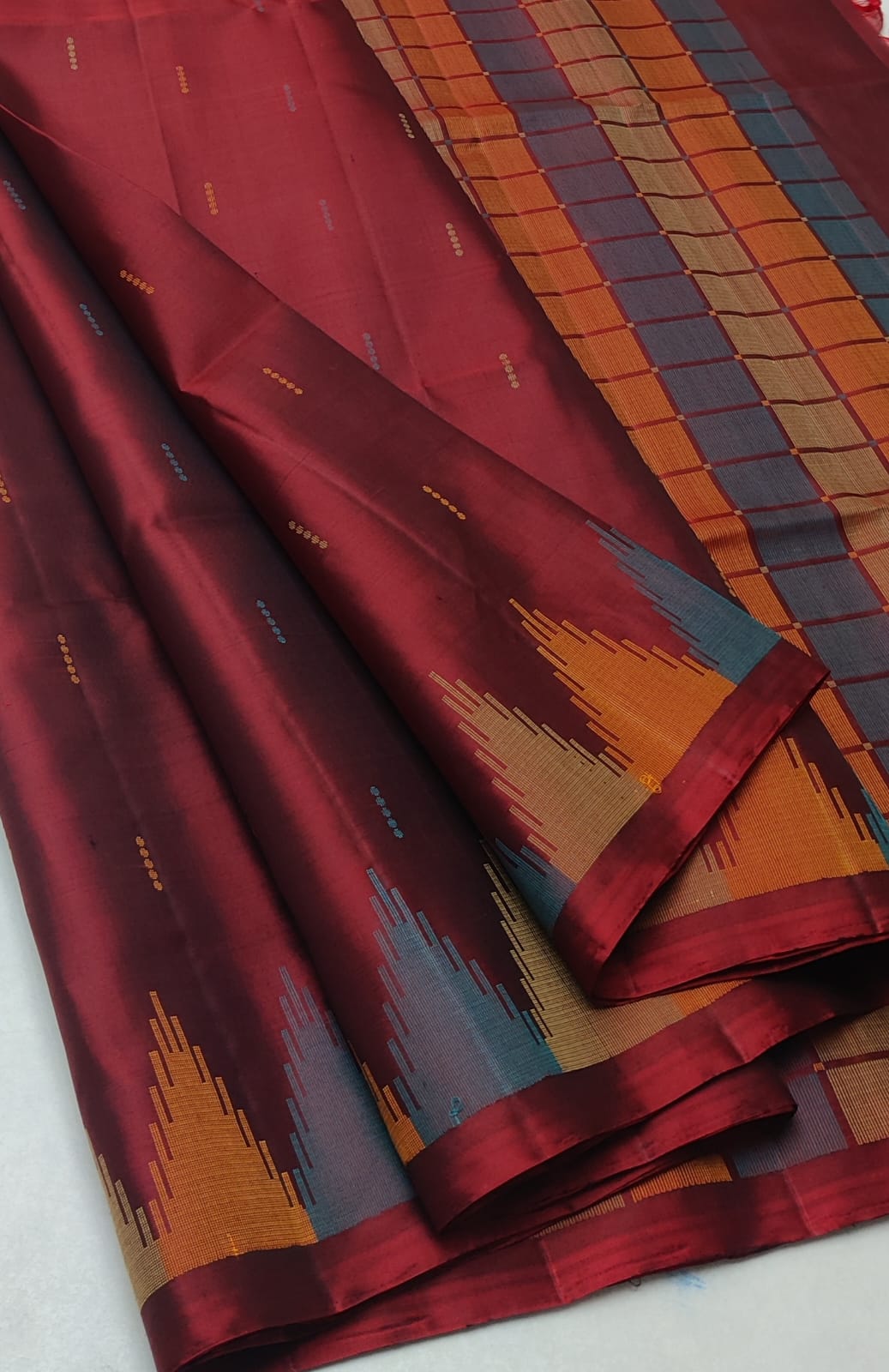Handloom Silk Saree -  Dupeyarn Weaving with Korvai Border - - 2037