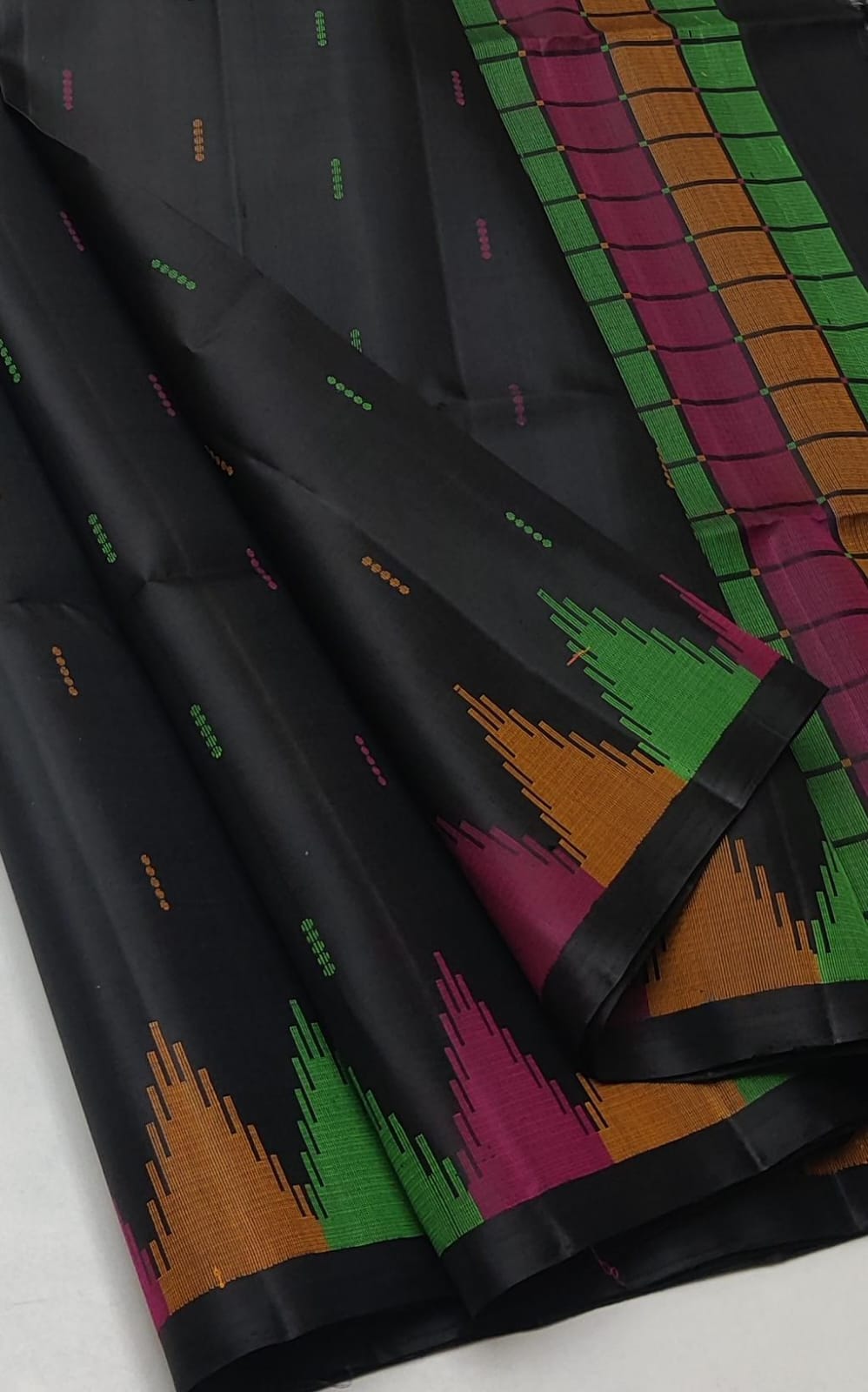 Handloom Silk Saree -  Dupeyarn Weaving with Korvai Border - - 2035