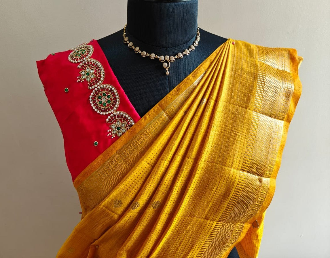 Red Maggam Work Blouse - Unstitched