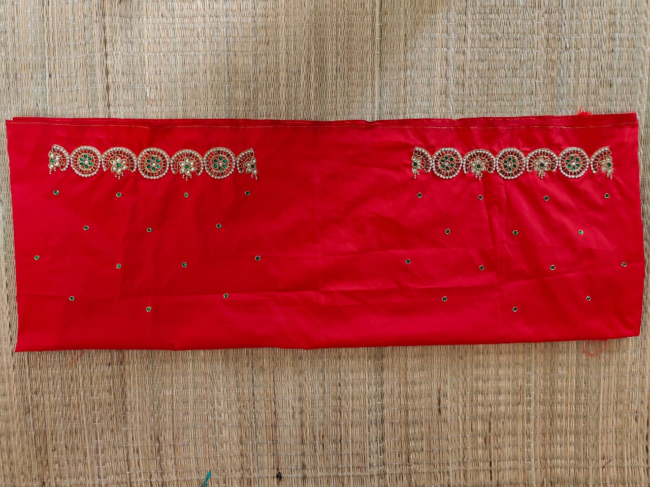 Red Maggam Work Blouse - Unstitched