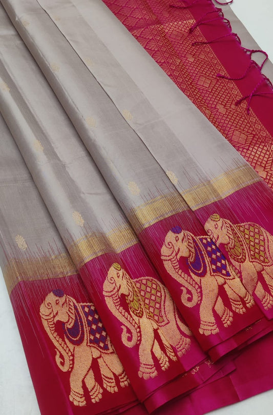 Handloom Silk Saree - Side Korvai Butta with Meena Work- 2043