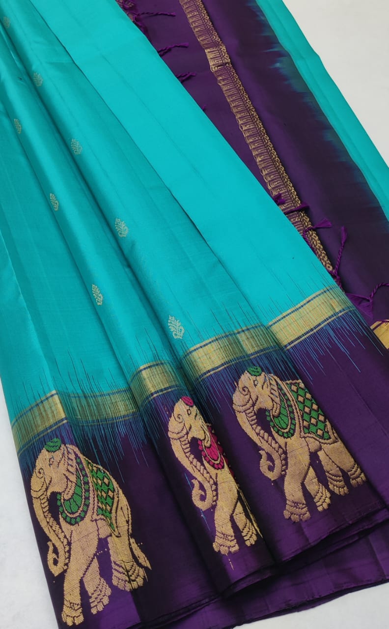 Handloom Silk Saree - Side Korvai Butta with Meena Work- 2042
