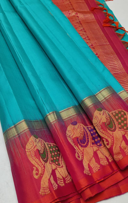 Handloom Silk Saree - Side Korvai Butta with Meena Work - 2044