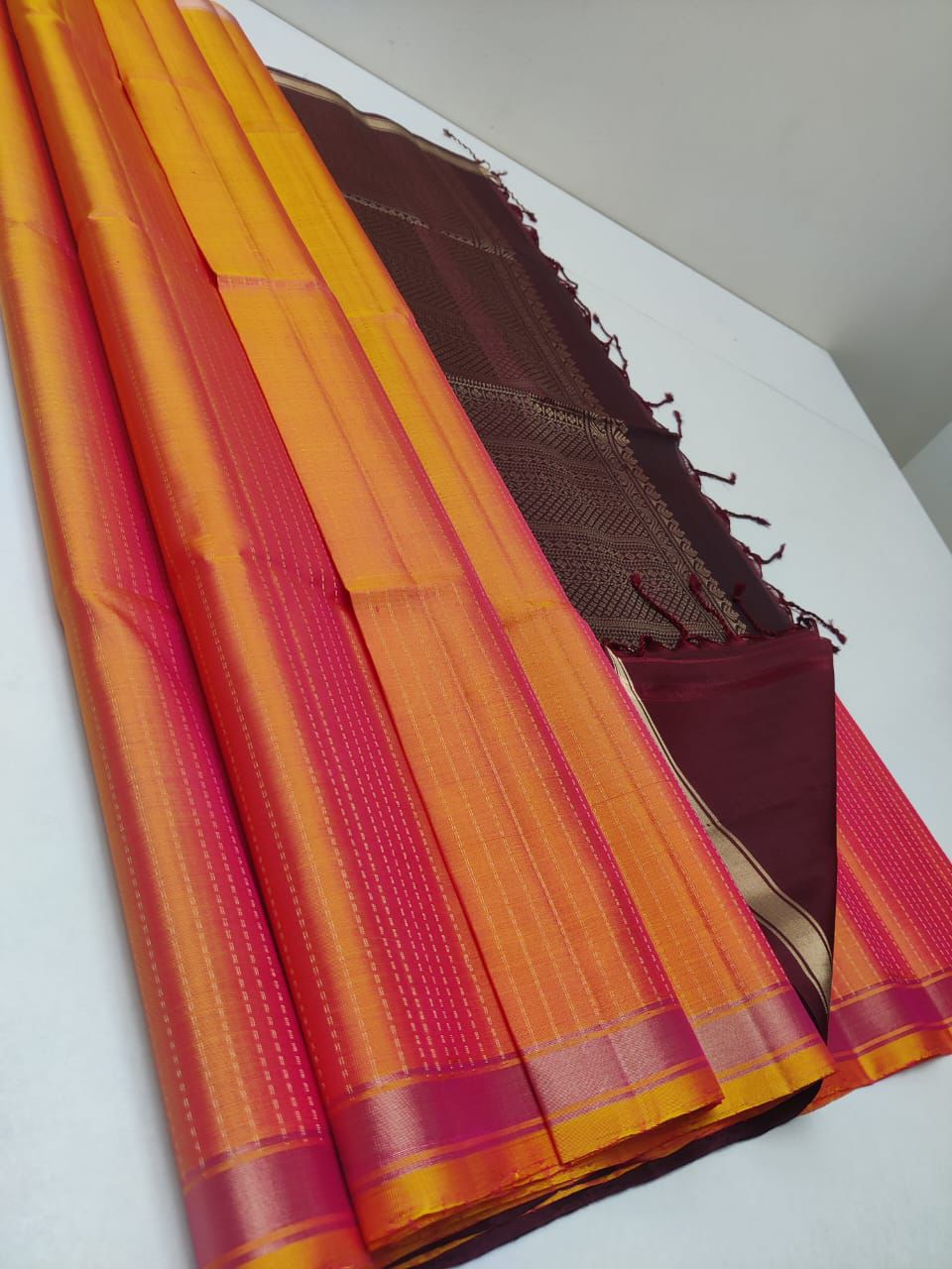 Handloom Silk Saree - Fancy Stripes with Small Zari Border - 1935