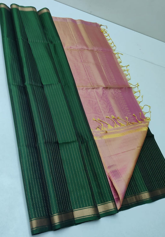 Handloom Silk Saree - Fancy Stripes with Small Zari Border - 1936