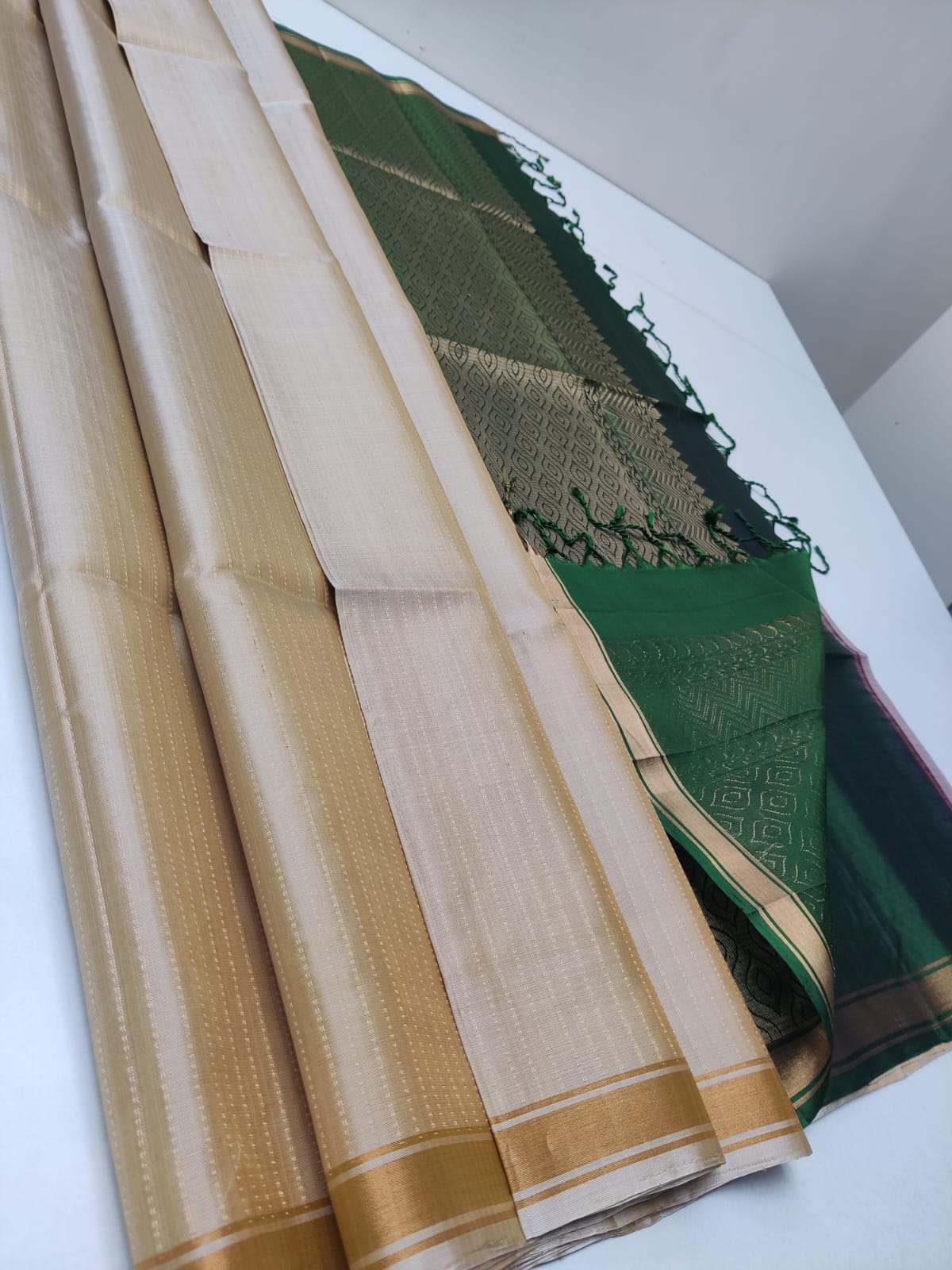 Handloom Silk Saree - Fancy Stripes with Small Zari Border - 1937