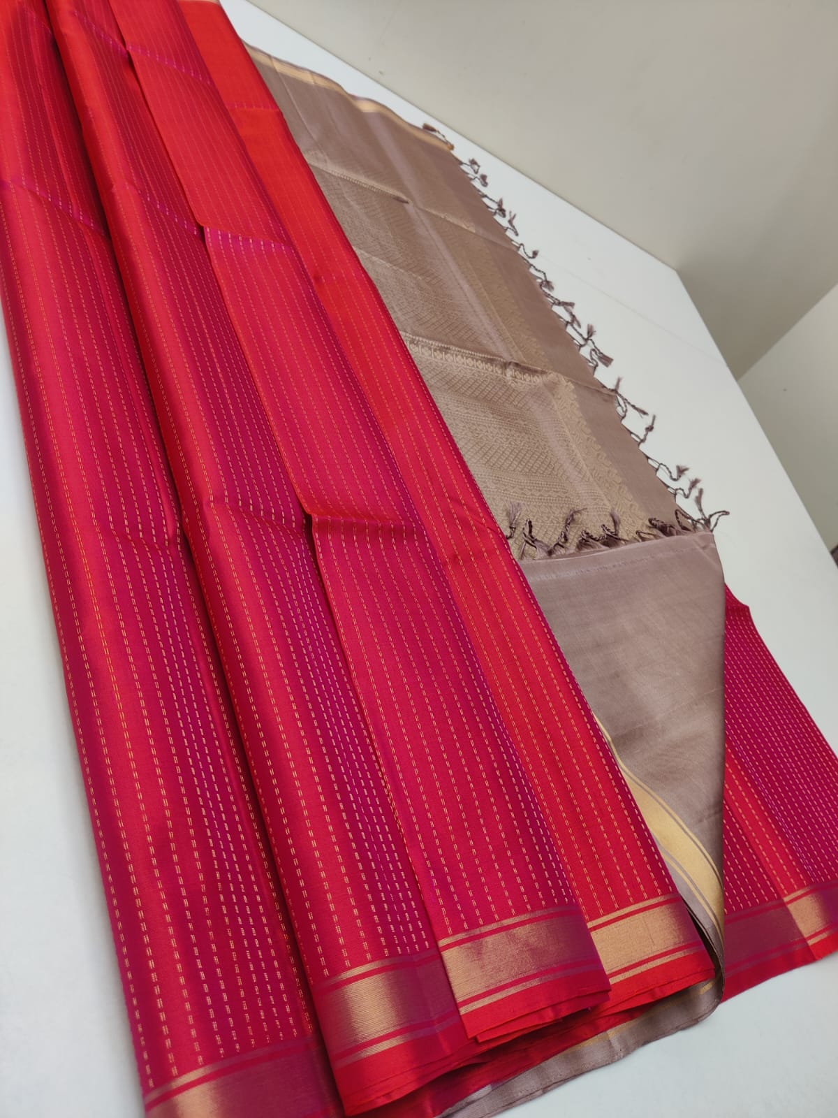 Handloom Silk Saree - Fancy Stripes with Small Zari Border - 1943