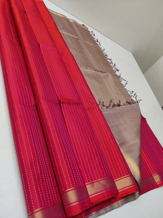 Handloom Silk Saree - Fancy Stripes with Small Zari Border - 1943