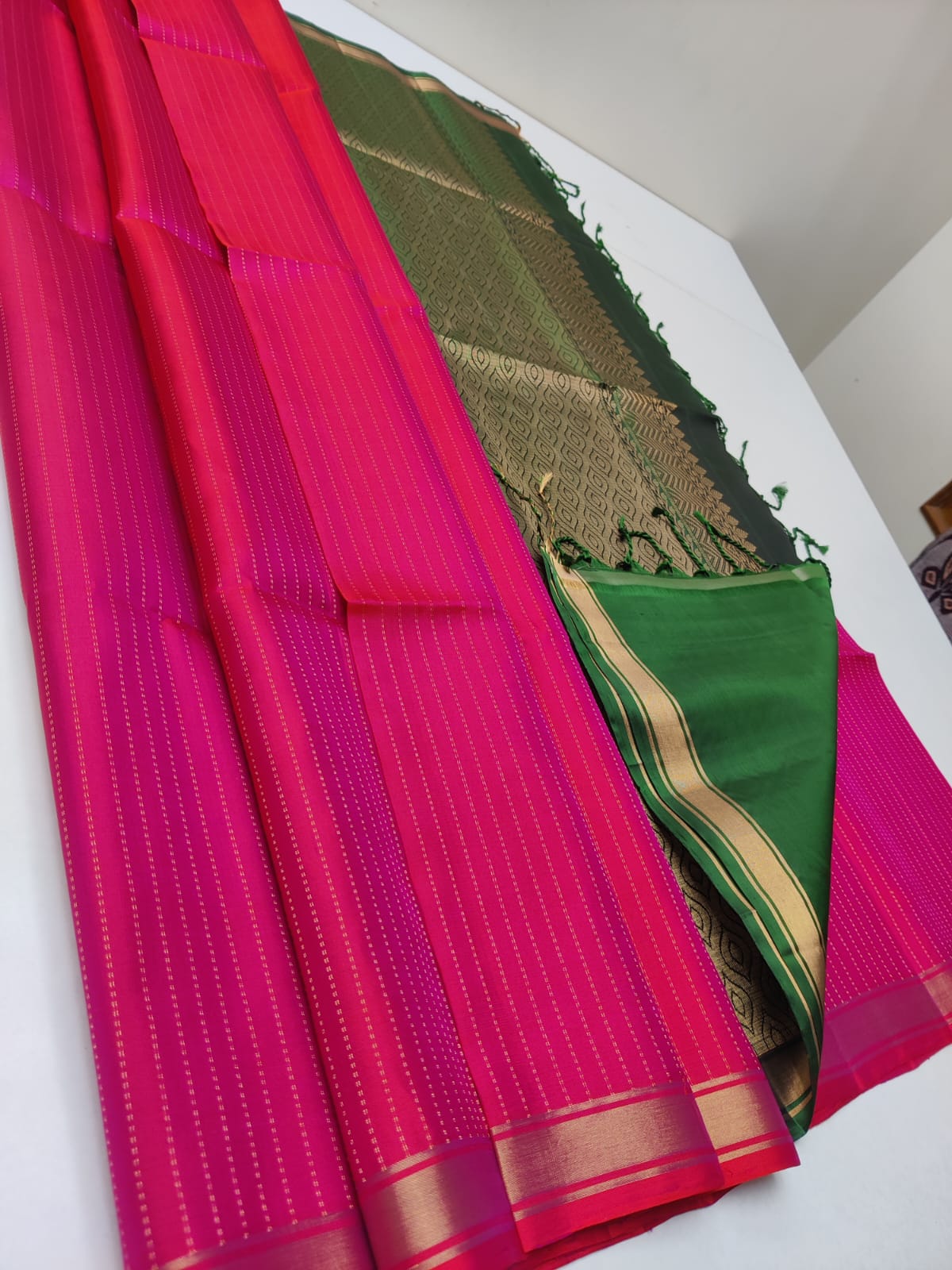 Handloom Silk Saree - Fancy Stripes with Small Zari Border - 1946