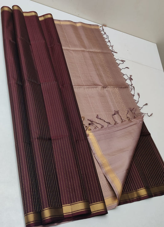 Handloom Silk Saree - Fancy Stripes with Small Zari Border - 1947