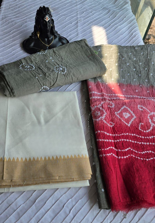 Cotton Kurta Set with Bandhani Salwar & Dupatta - 2210