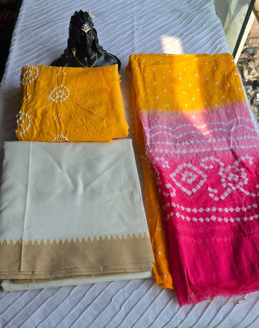 Cotton Kurta Set with Bandhani Salwar & Dupatta - 2213