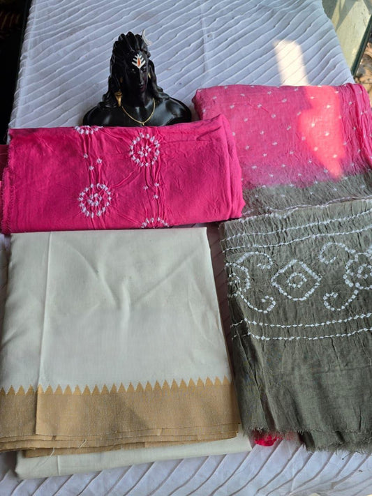 Cotton Kurta Set with Bandhani Salwar & Dupatta - 2214