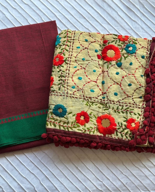 Maroon Cotton Kurta Set with Handwork Dupatta - 2088