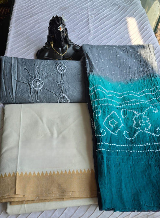 Cotton Kurta Set with Bandhani Salwar & Dupatta - 2209