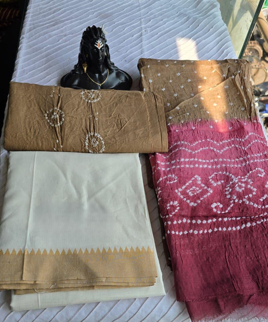 Cotton Kurta Set with Bandhani Salwar & Dupatta - 2211